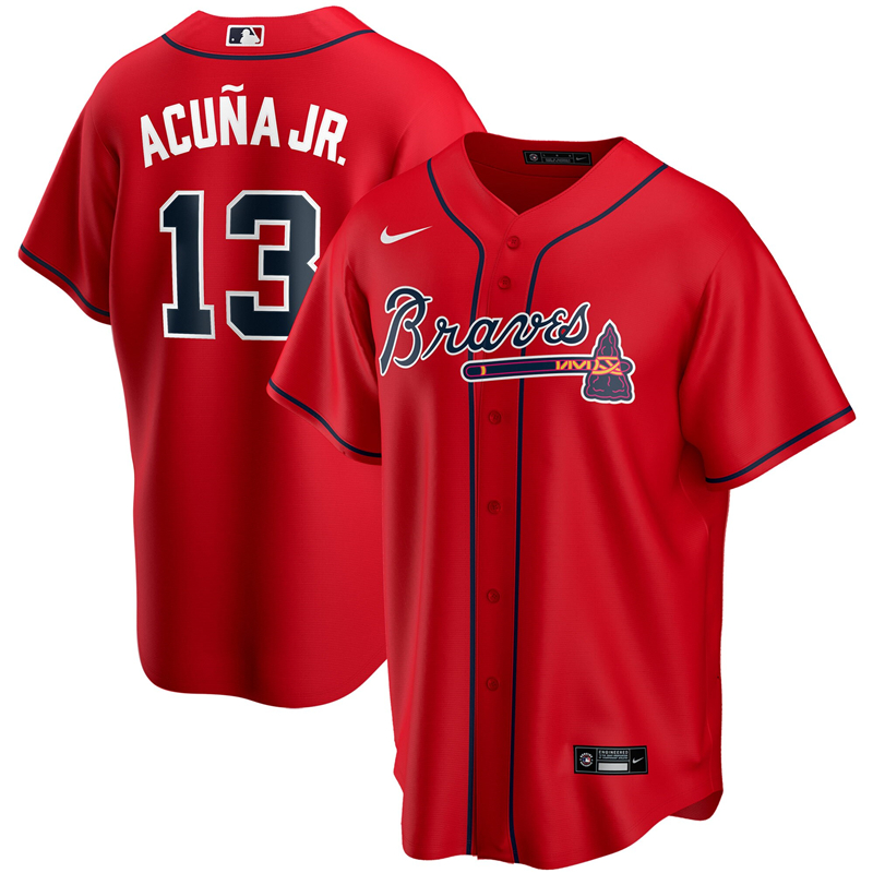 2020 MLB Men Atlanta Braves #13 Ronald Acuna Jr. Nike Red Alternate 2020 Replica Player Jersey 1